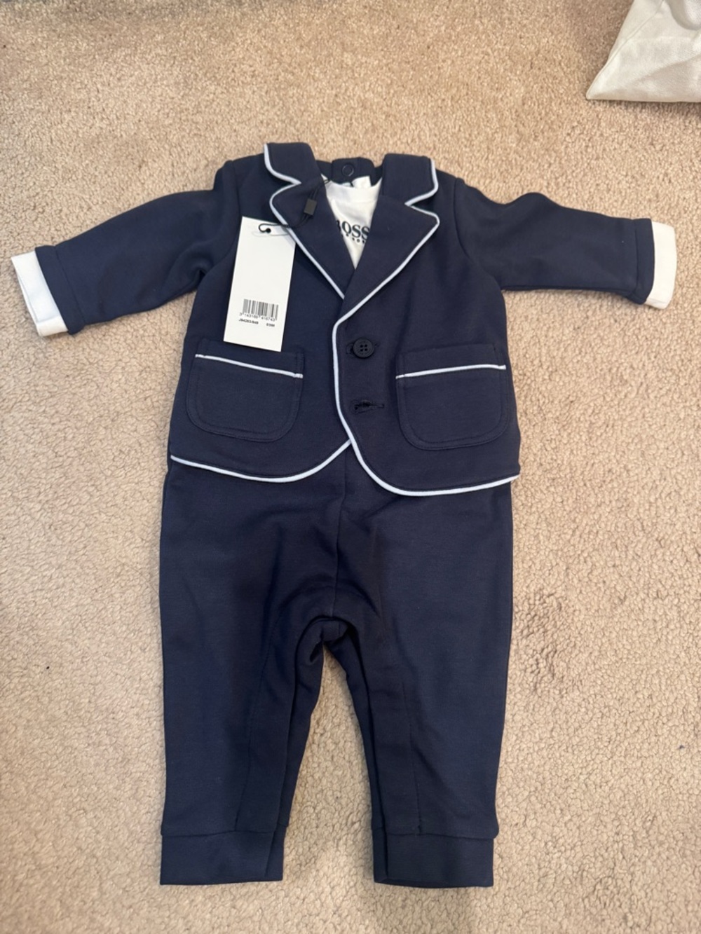 Boss Navy Blue One-Piece with White Piping